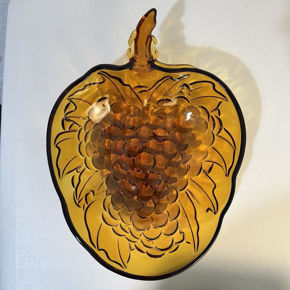 Indiana Glass Amber Glass Grape Pattern Fruit Bowl Serving Dish Retro VTG 70’s
